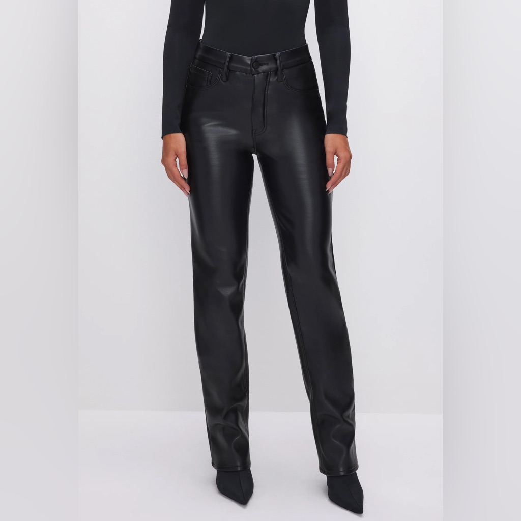 Good American Faux Leather Straight-Leg Pants - Black